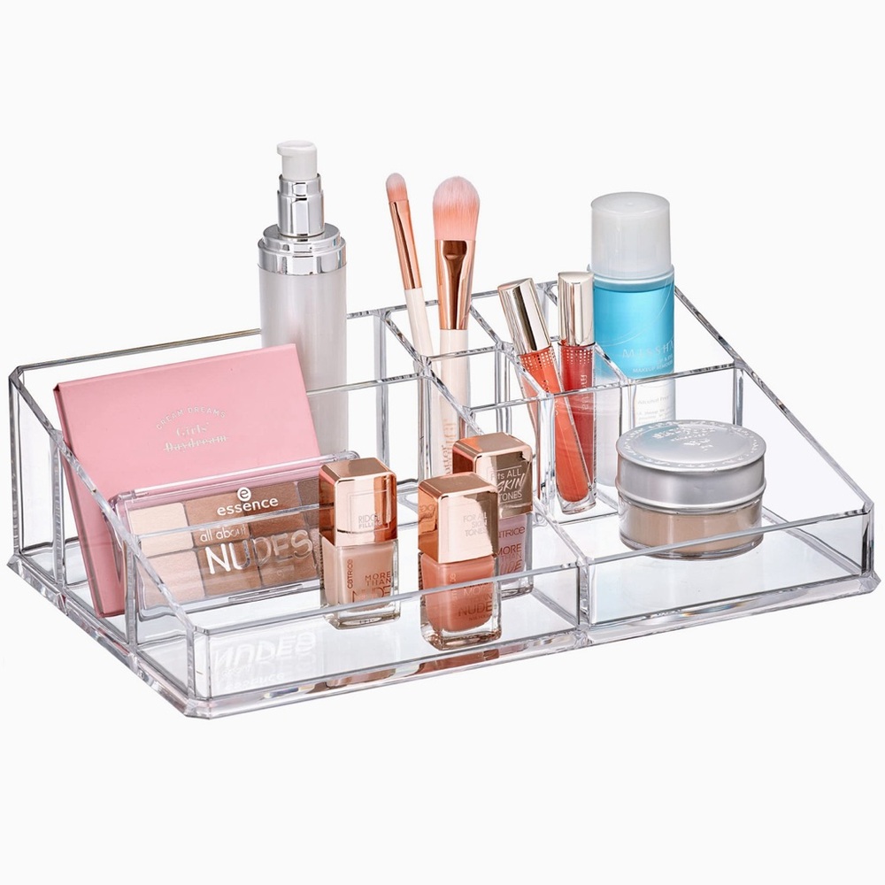 Acrylic Cosmetic Organizer, Makeup Holder, Compartmented, Shatter-Proof, Large